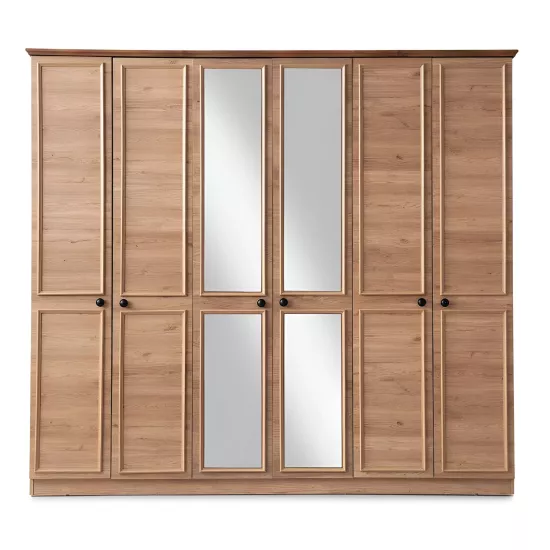 Duru %100 MDF 6 Kapılı Dolap Meşe